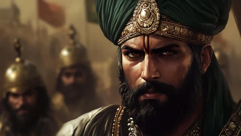 Battle-scarred sultan gazes through desert-scorched history.