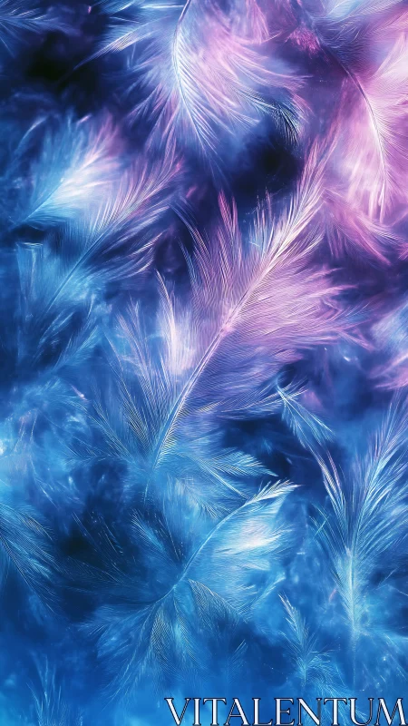 Soft blue and pink feathers in abstract light pattern.