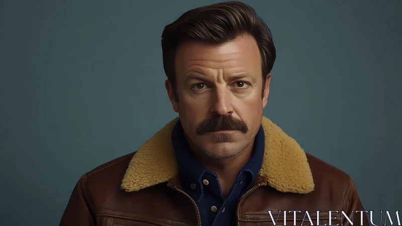 Mustached gaze quietly challenges the lens with wintry calm