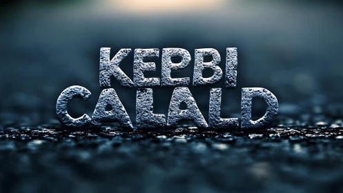 Textured stone letters glowing softly on a moody street.