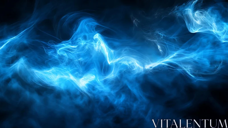 Abstract swirling blue smoke on dark background digital art.