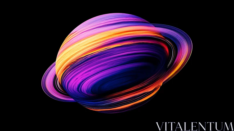 Vibrant ringed planet rendered with swirling neon bands