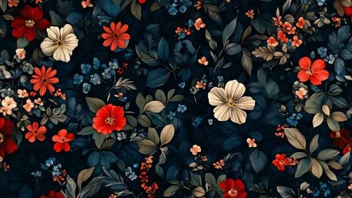 Vibrant Floral Garden Dancing on Deep Navy Backdrop