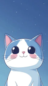 Anime cat portrait with minimalist sky background composition.