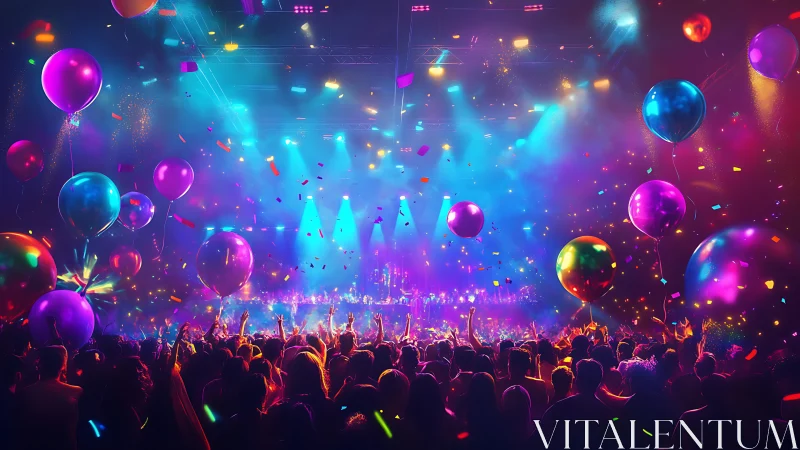 Vibrant festival crowd celebrates under neon party lights