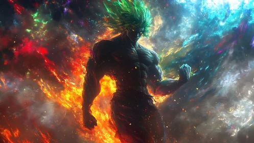 Cosmic warrior channels fire and ice energy storm