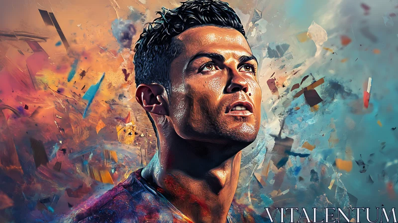 Stargazing athlete wrapped in swirling color storms of hope.