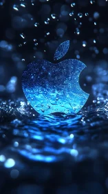 Apple-shaped water silhouette emerges amid blue droplets