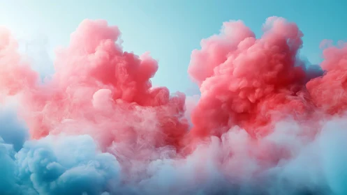 Dreamlike pink and blue clouds swirl in luminous sky.