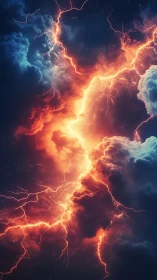 Volcanic lightning storm cleaves dense night thunderclouds