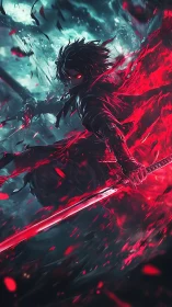 Crimson stormblade carves thunderous light through night