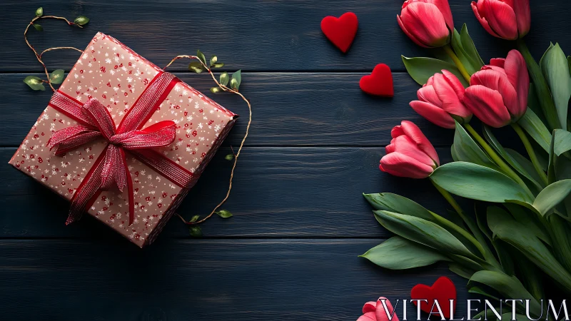 Gift box and tulip chorus rehearsing a quiet romance.