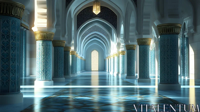 Sunlit marble colonnade welcomes quiet moments of reflection