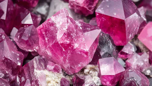 Vivid magenta crystal cluster with sharp faceted forms.