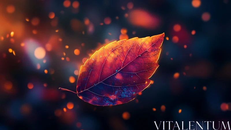 Backlit autumn leaf rendered with shallow depth and bokeh field