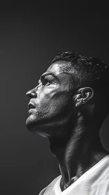 Sweat‑lit athlete profile captures focused upward gaze