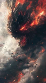 Infernal Colossus Emerging From War-Torn Storm Clouds.
