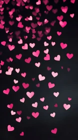 Pink Hearts Bokeh on Black Background.