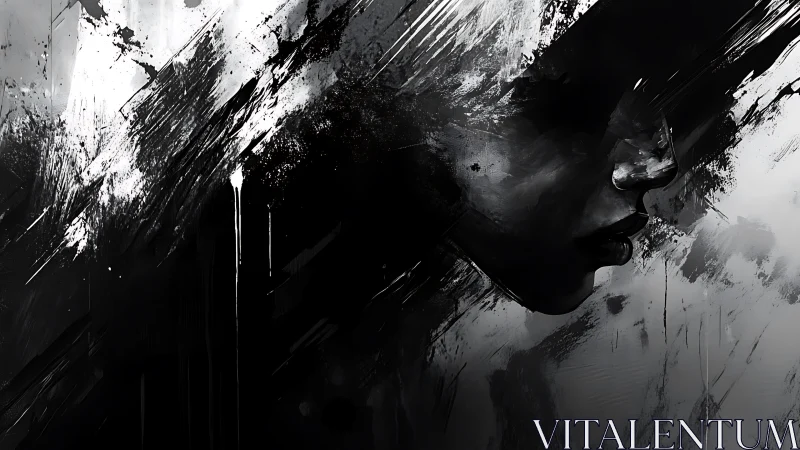 Monochrome side profile within abstract brush textures.