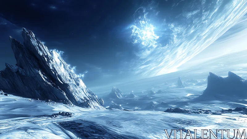 Glacial alien dunes lean toward a blazing newborn star