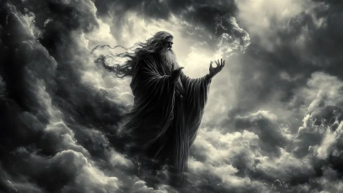 Storm-shaping elder conducts a monochrome celestial tempest