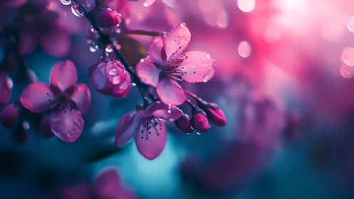 Delicate Pink Blossoms Dancing in Soft Bokeh Light