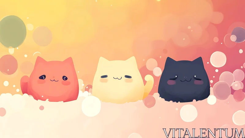 Three Cute Cats in Soft Cloud Setting.