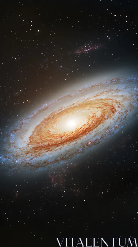 Edge-on spiral galaxy with luminous bulge and dusty arms in space.