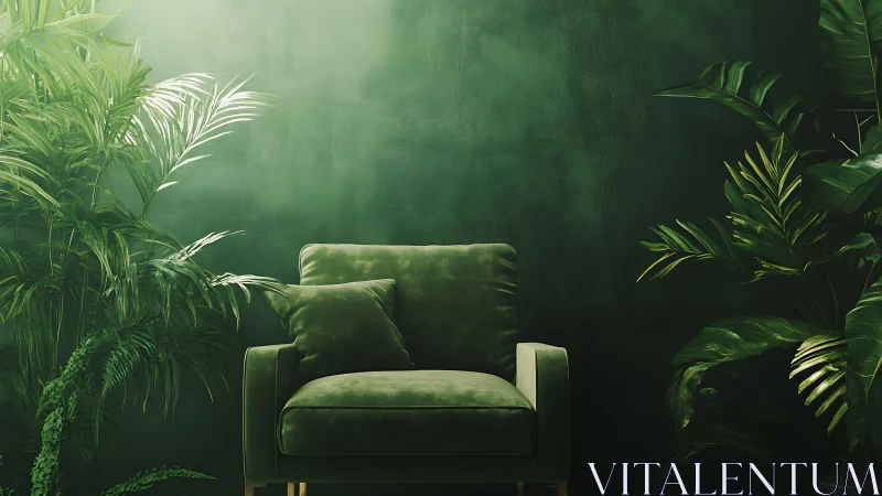 Emerald velvet lounge throne wrapped in tropical hush.