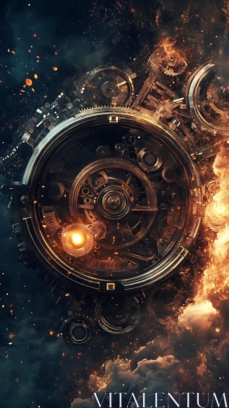 Cosmic clockwork glows with fiery gears in deep space.