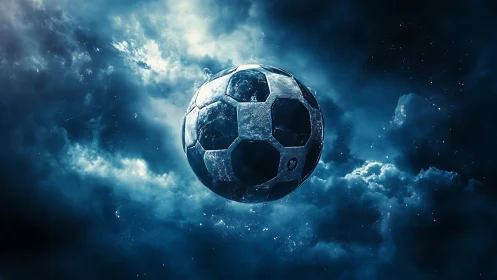Celestial soccer ball drifts boldly through a stormy night sky