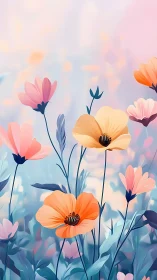 Vibrant Floral Garden in Soft Pastel Light.