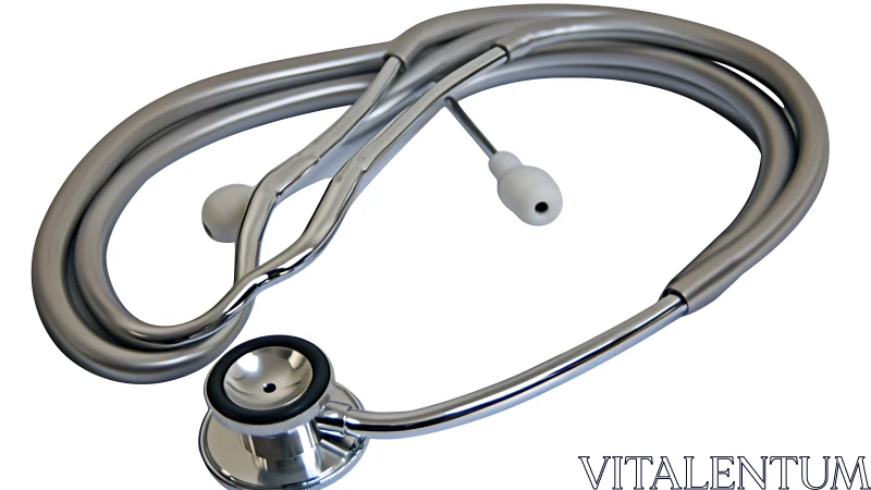 Stainless steel stethoscope with dual-lumen tubing on white background