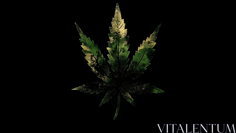 Textured cannabis leaf silhouette rendered on deep black field