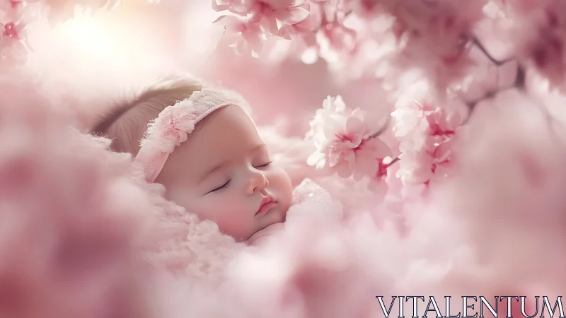 Infant in Dreamscape: Soft-Focus Floral Composition with Ethereal Atmospherics.