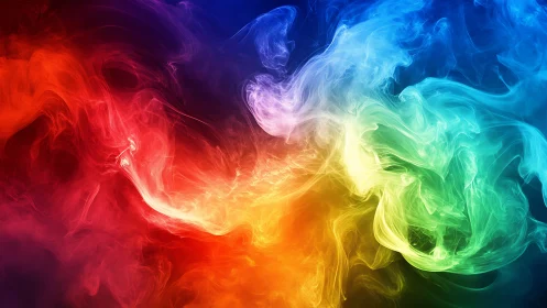 Prismatic smoke swirls merge into radiant color waves.
