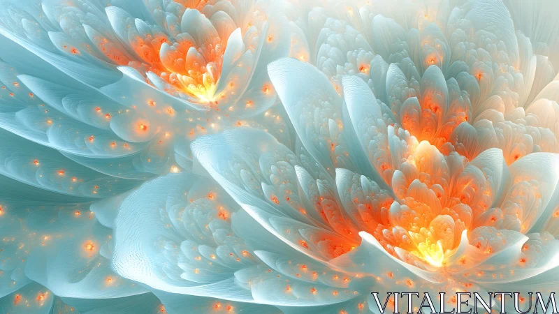 Fractal floral structures rendered in luminous teal and ember tones