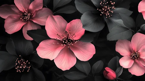 Pink and Black Flowers in Dark Artistic Bloom