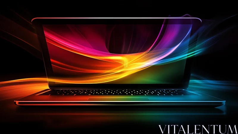 Sleek laptop displays vivid flowing light trails on screen