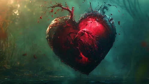 Radiant Anatomical Heart Against Luminous Teal Background.