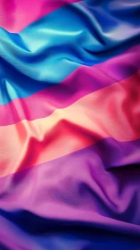 Waving satin fabric in bold pink blue and purple stripes.