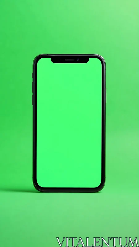 Black Smartphone on Bright Green Background.