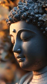 Side profile statue of serene face with detailed curls