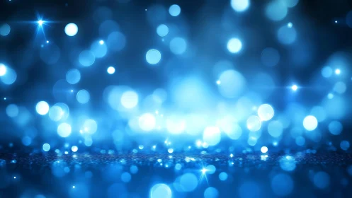 Abstract blue bokeh lights with glowing sparkles, digital style.