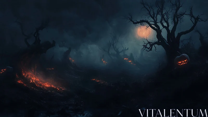 Hellfire jack-o-lanterns in a haunted midnight marshland.