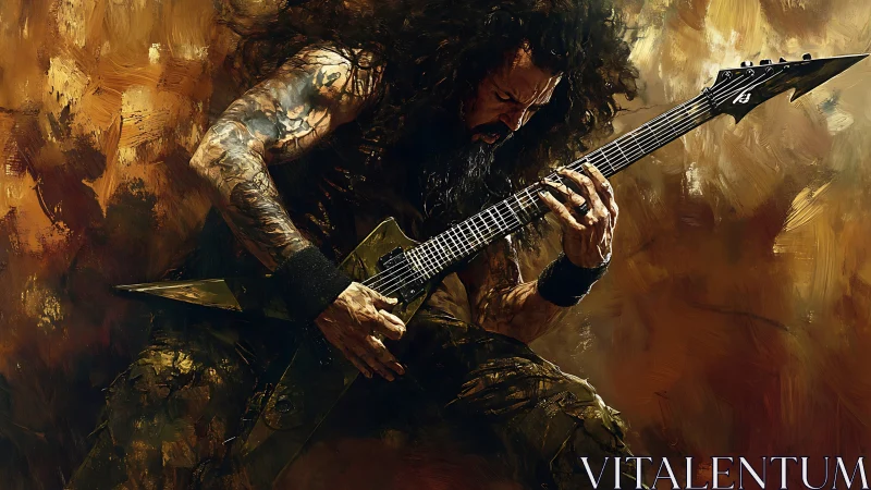 Kinetic metal guitarist in high-gain motion blur abstraction.