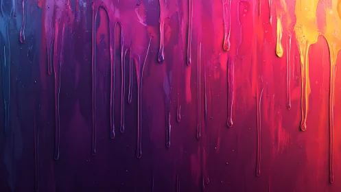 Chromatic drips slowly stretch neon twilight into liquid silk