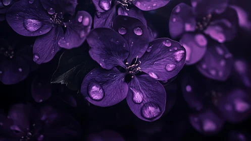 Purple Petals Glistening in Darkness.