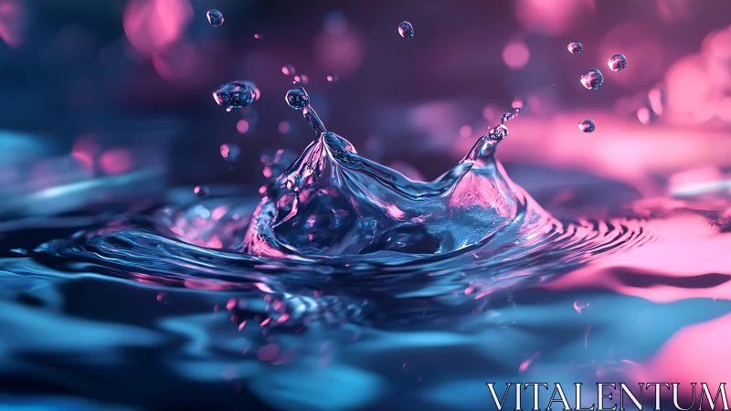 Neon-kissed water crown splashes in electric twilight glow.