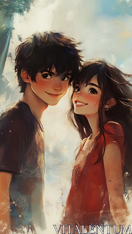 Sunlit youth portrait in painterly romantic anime style.
